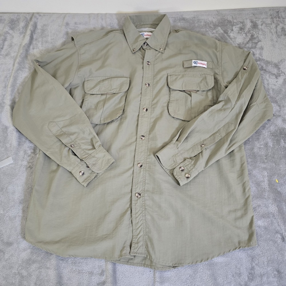 All American Fisherman Shirt Mens Large Tan Vented Fishing Long Sleeve Outdoors